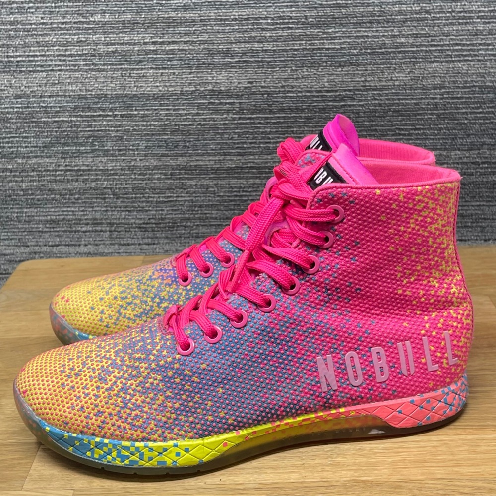 NOBULL High-Top Trainer Women 8 Pink Yellow Neon SuperFabric Athletic Gym Shoes